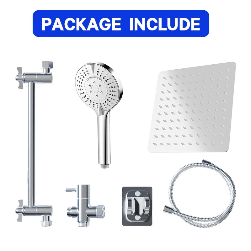 Stainless Steel 8 Inch Overhead Showerhead 7 Modes With Extension Arm Multi-function Hand Shower Wall Mounted Showerhead Set