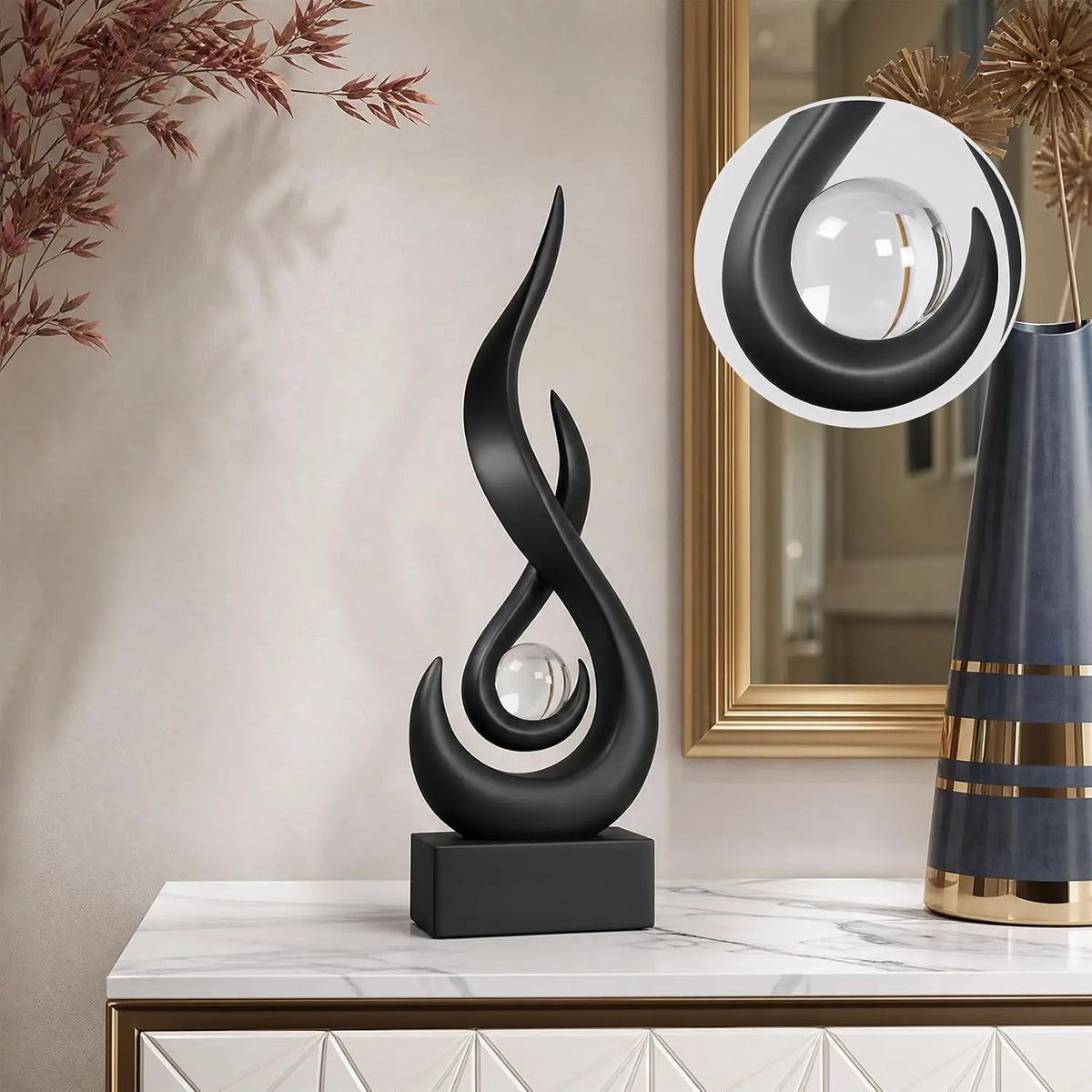 Modern Abstract Golden Flame Home Decor Figurines for Interior Living Room Desk Ceramics Decoration Accessories Statue Sculpture Feng Shui Ornaments
