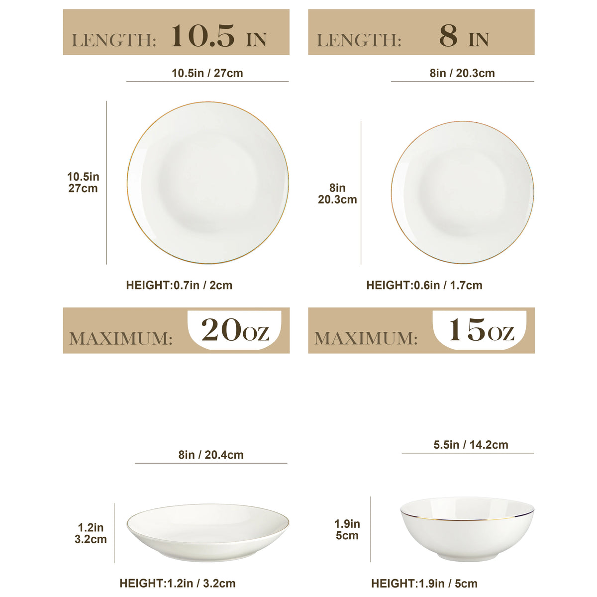 Malacasa Premium Gold Rim Bone China Tableware Set
