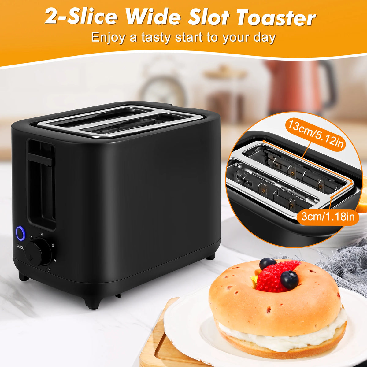TomaChef  compact electric toaster 700W, with 7 heating Settings and a detachable breadcrumb tray, is perfect for toasting bread, bagels and waffles