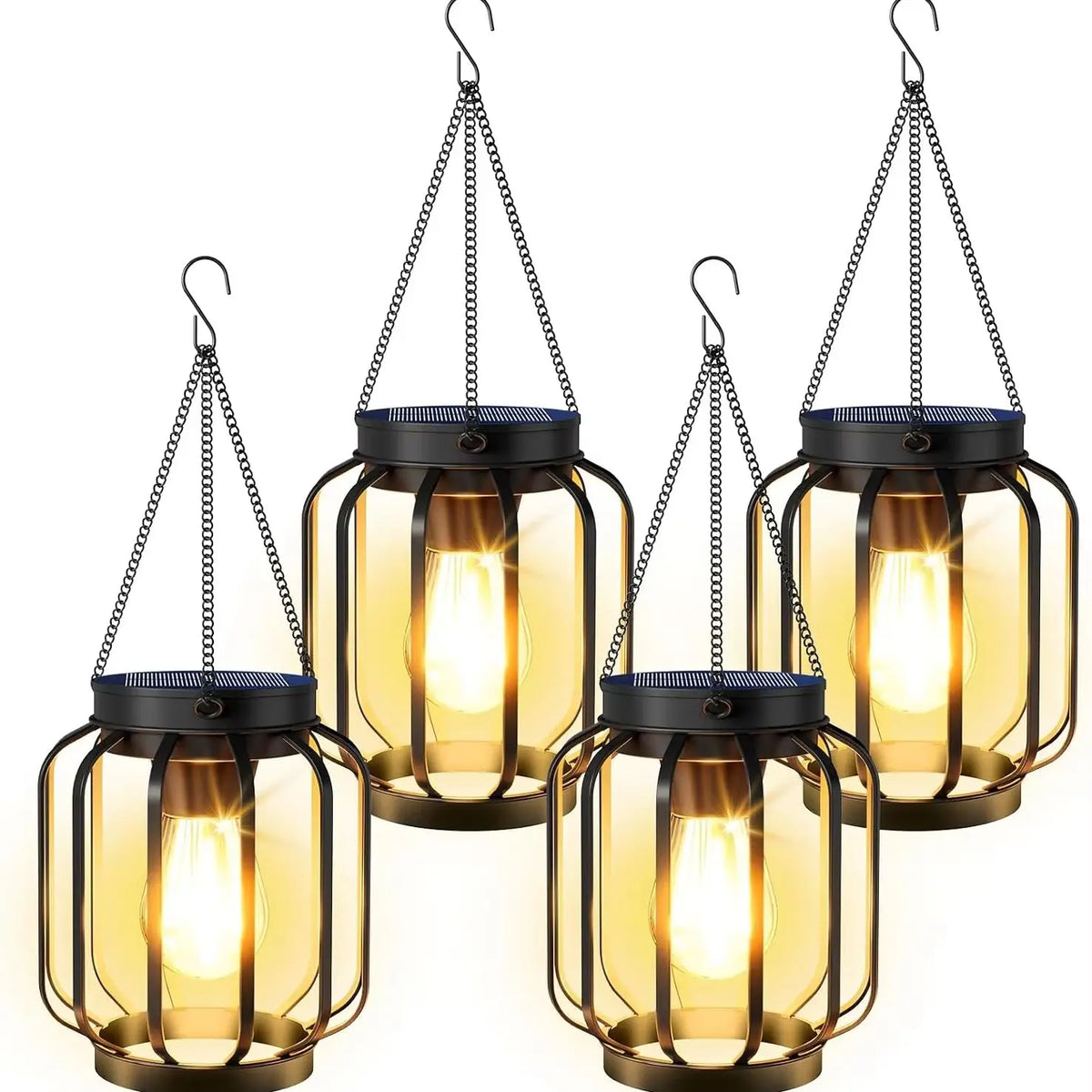 Solar Lanterns Outdoor Waterproof  Solar Lantern, 4 Pack   Solar Lanterns Outdoor with Auto On/Off & Hook, Brighter  Solar Lights Outdoor Lanterns for Garden Patio Yard