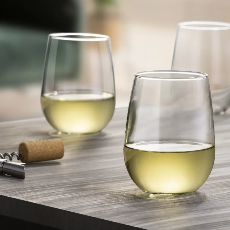 (4 pack) Clear Stemless Wine Glass Set, 17 oz