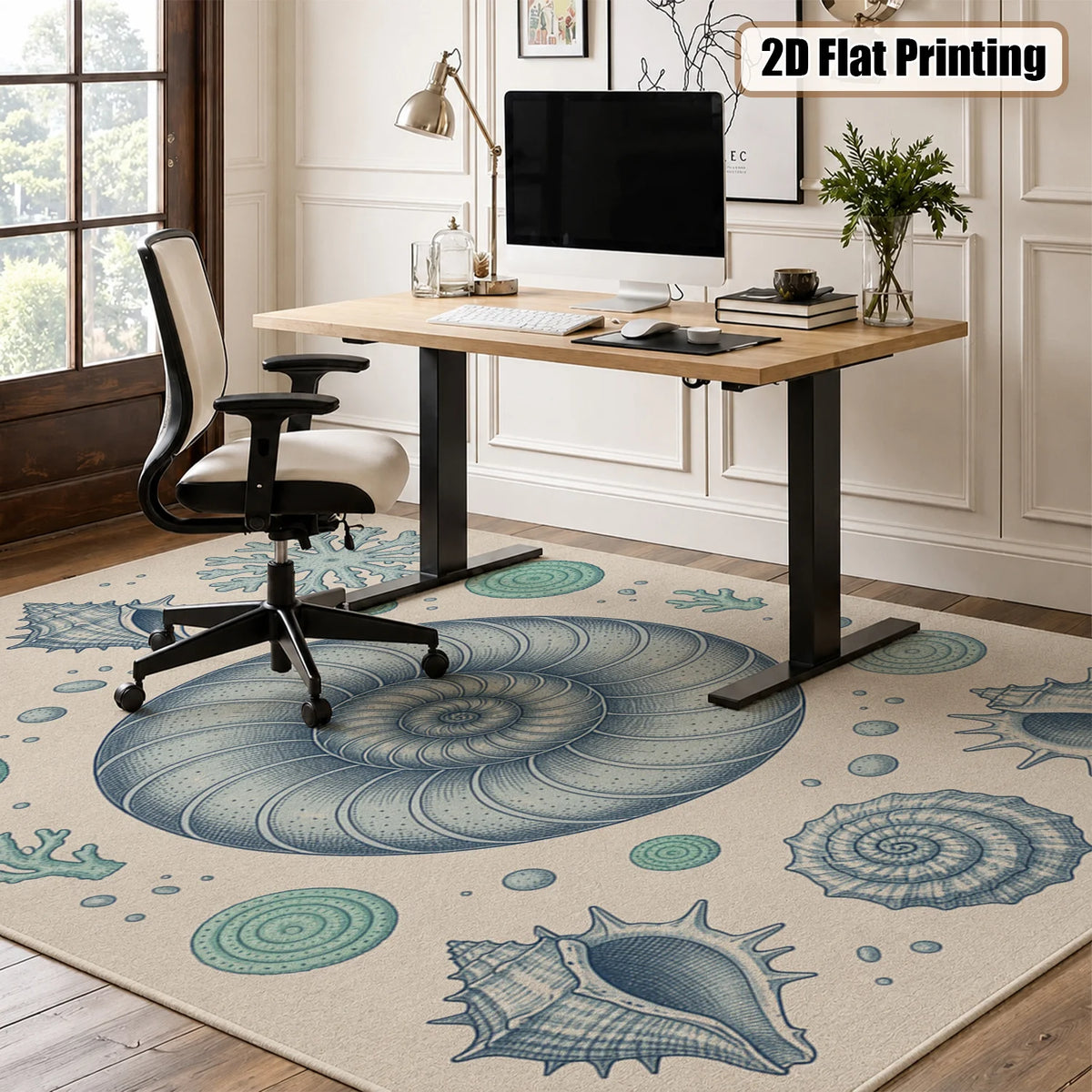 Coastal Seashell Nautilus Coral Pattern Velvet Area Rug, Machine Washable Soft Floor Mat for Living Room Bedroom Dining Room Entryway, Perfect for Halloween Thanksgiving Christmas New Year Home Decor