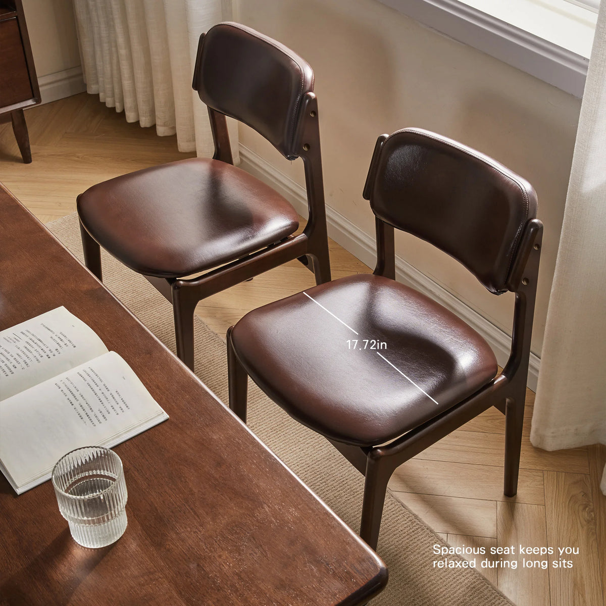 Mid Century Solid Wood Dining Chairs With PU Leather Cushion