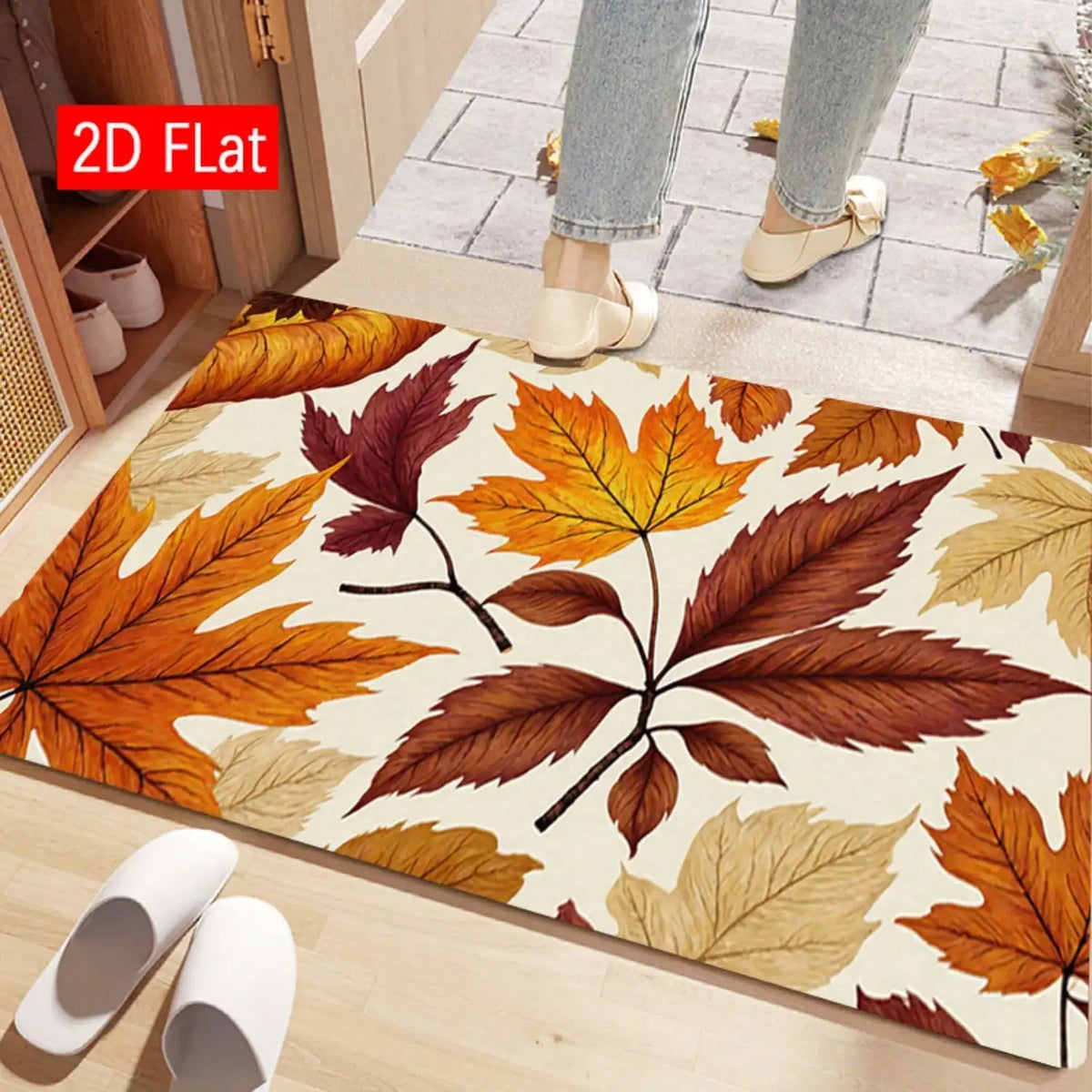2D Flat Leaf Autumn Pattern Printed Door Mat, Soft And Comfortable Fleece Carpet, Indoor/Outdoor Entrance Rug, Home Entrance Carpet, Suitable For Doorway