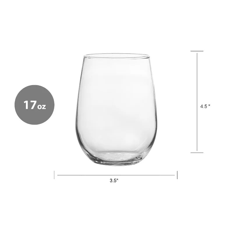 (4 pack) Clear Stemless Wine Glass Set, 17 oz