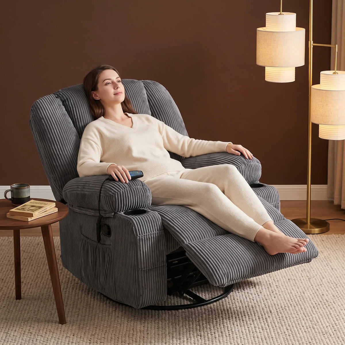 HiMISS Massage Recliner Chair With Heat Swivel Rocker And Storage