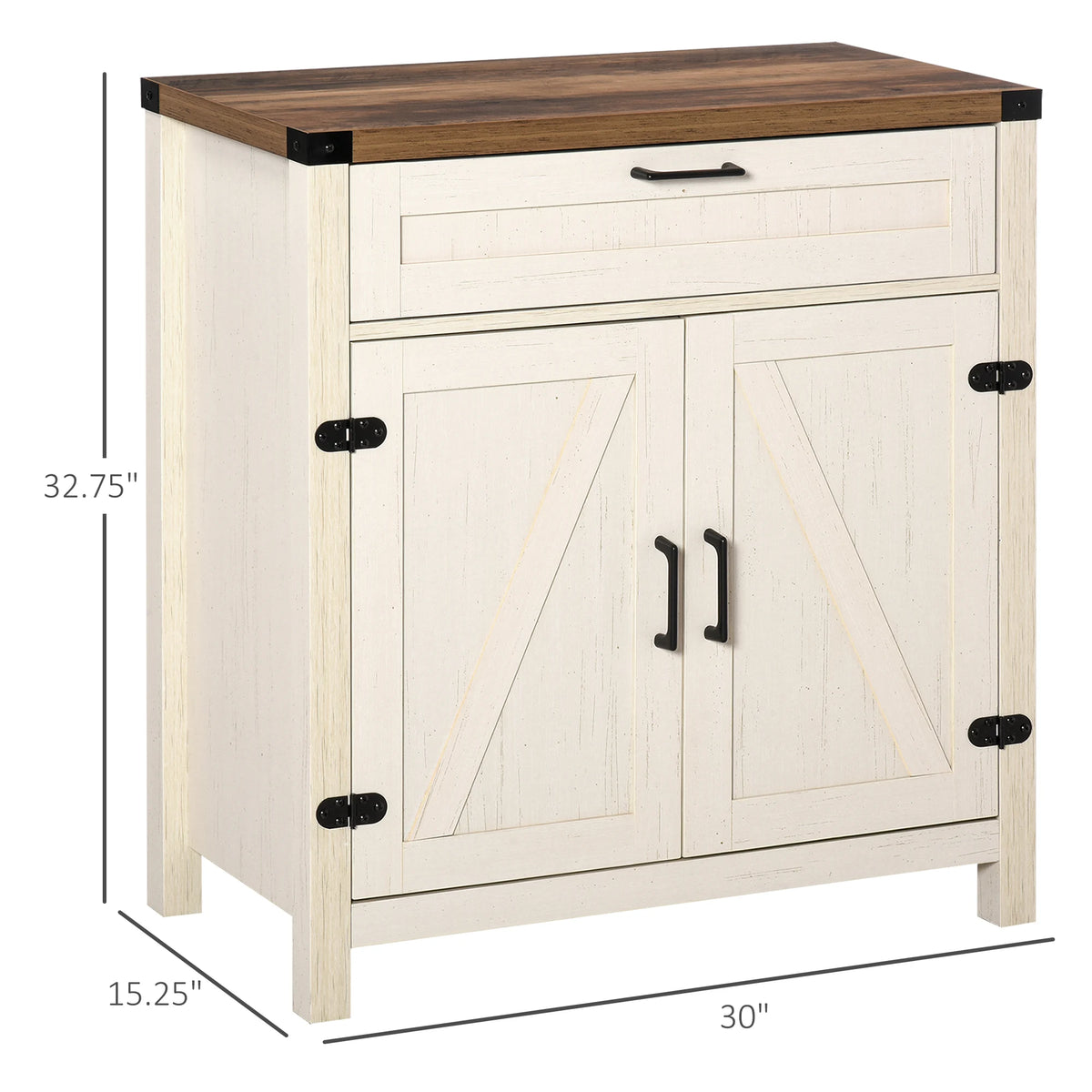 Sideboard with Storage Drawer, Modern Farmhouse Kitchen Cabinet with 2 Barn Doors, Coffee Bar Cabinet, Distressed White