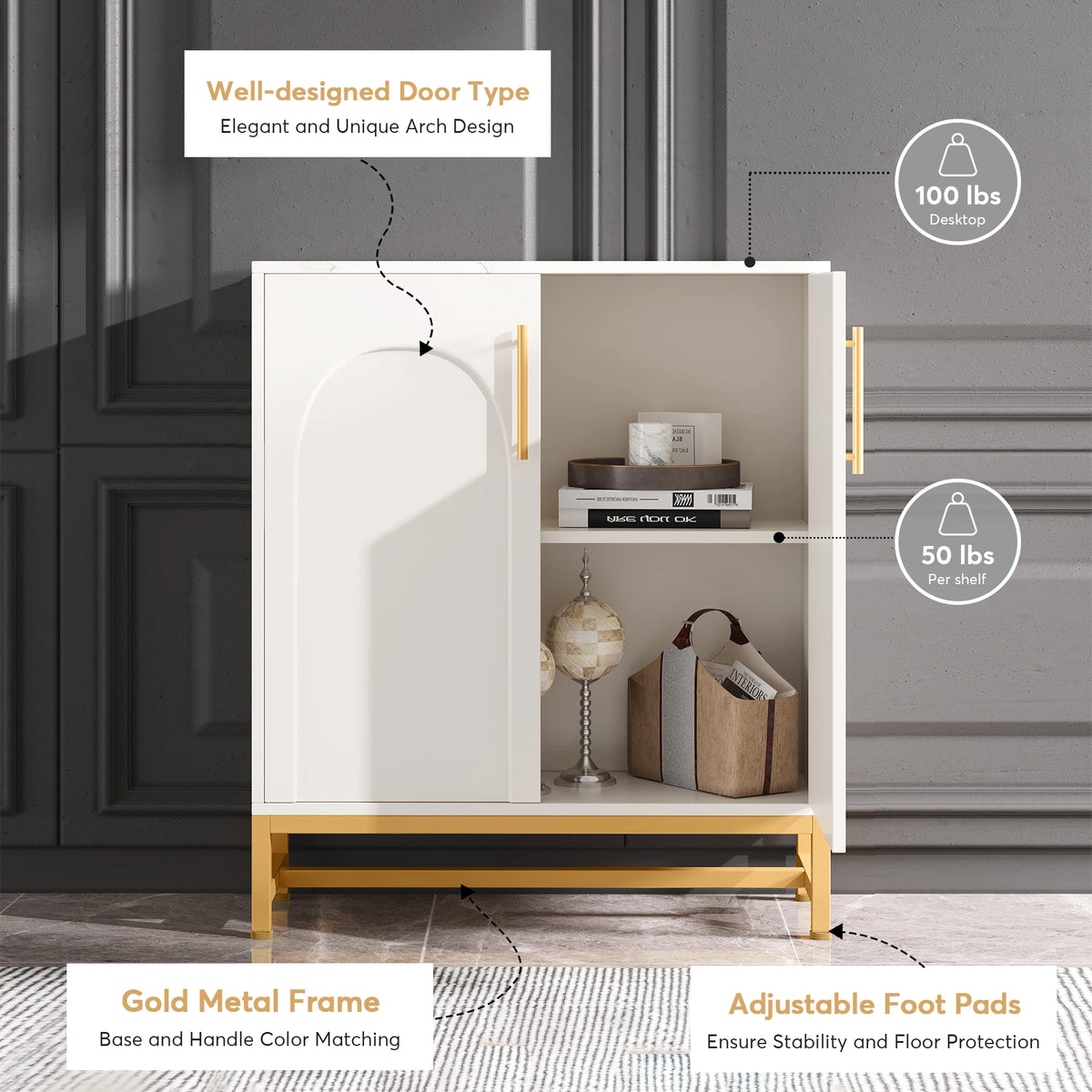 Tribesigns Modern Sideboard Buffet Cabinet With Four Doors Adjustable Shelves
