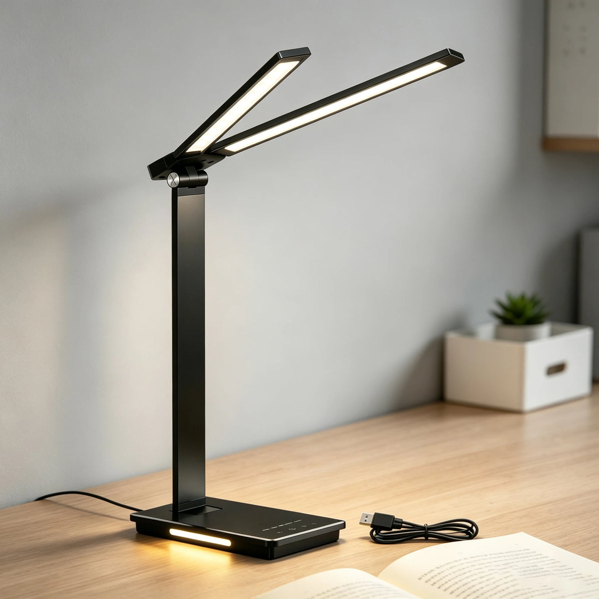 Double Head LED Desk Lamp 13W USB Power 88 LEDs Foldable Reading Light 5 Color Modes Dimmable 3000K-6000K Portable Table Lamp Adjustable Eye-Caring for Home Office Study Bedroom Dorm Living Room