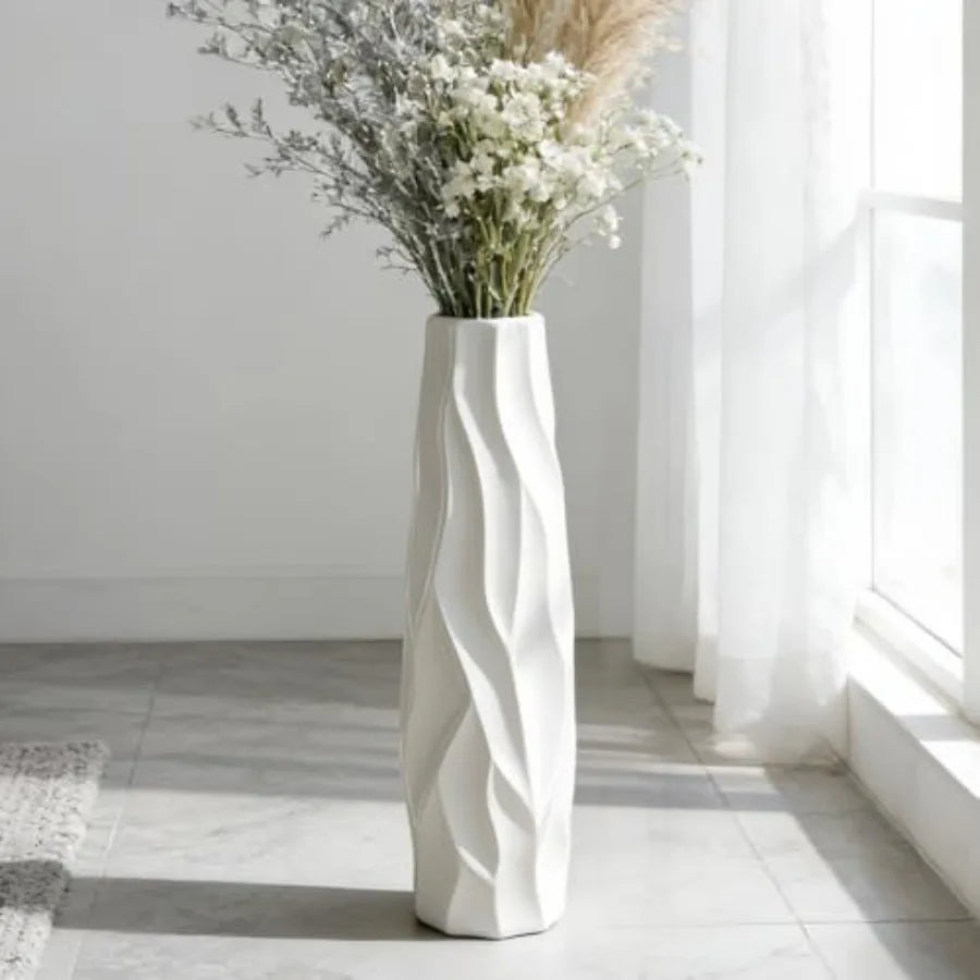 Large Floor Ceramic Vase 24 Inches Tall White Modern Simple Origami Design for Office Home Farmhouse Living Room Decor Fall Flo