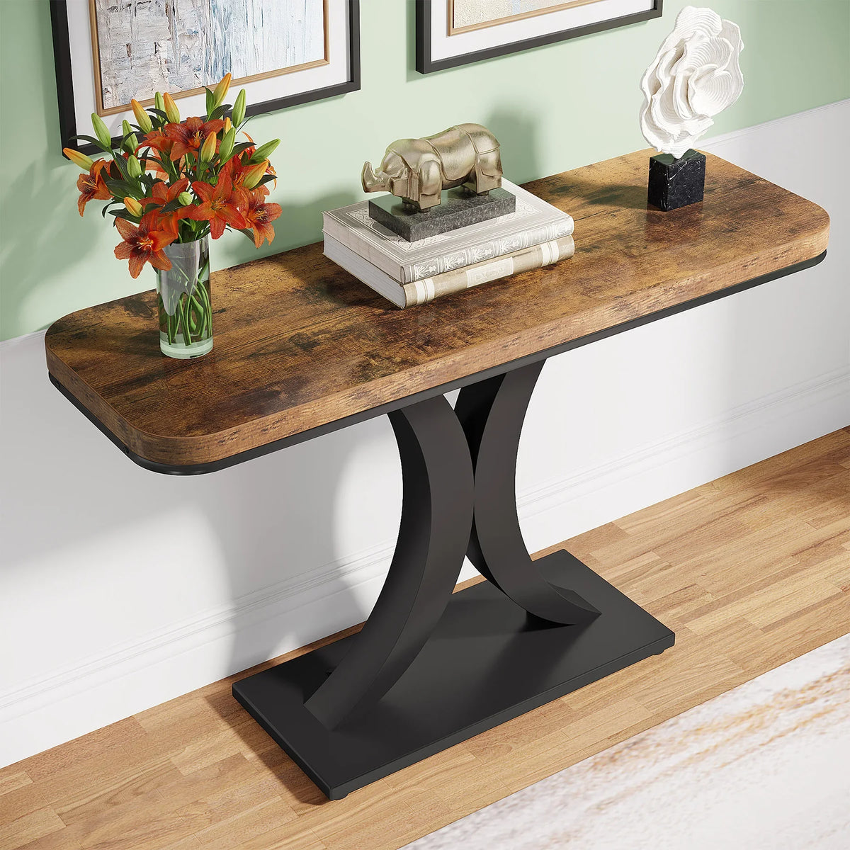 Tribesigns Industrial Console Table With Geometric Iron Base