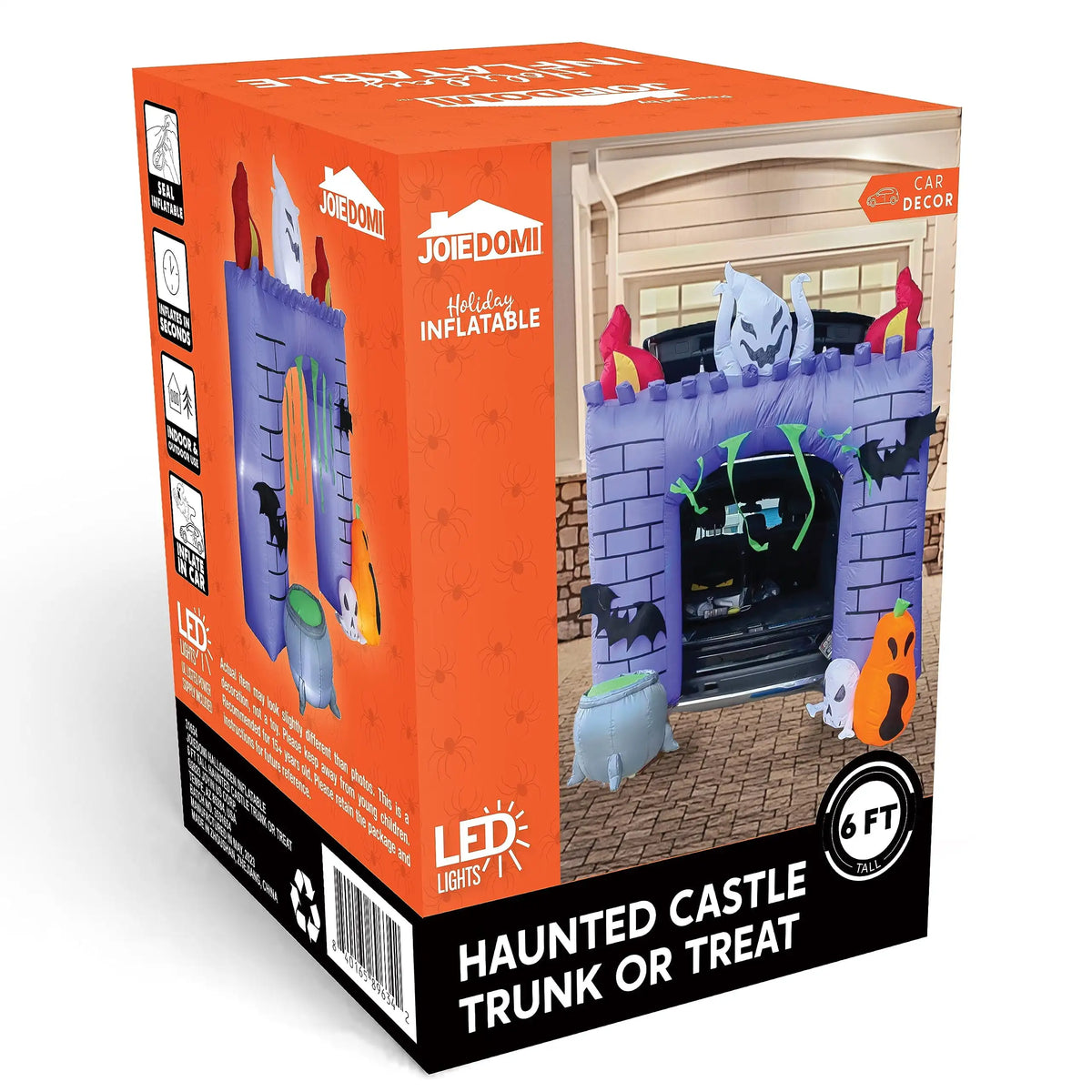 6 FT Tall Haunted Castle Halloween Inflatable Haunted Castle Decoration Trunk Treat Car Decorations Kit Ghost and Pumpkin for Halloween Party