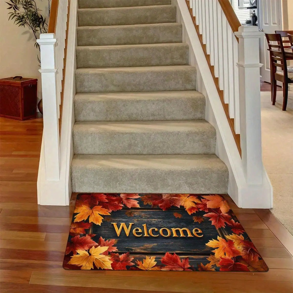 1pc Autumn Maple Leaf Welcome Doormat - Rustic Farmhouse Style Thanksgiving & Halloween Decor, 0. 47inch Thick Machine-Washable Polyester With Non-Slip Backing