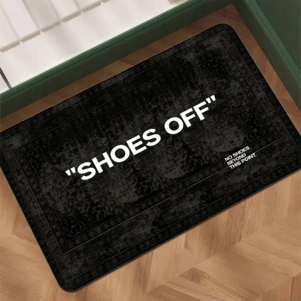 1pc Soft Absorbent Flannel Door Mat Suitable for Indoor/Outdoor Use, Non-Slip PVC Backing with "Please Remove Shoes", Machine Washable Suitable for Entryway, Kitchen, - Dark Gray Stripes Floor for Holiday Gifts, 2D Flat