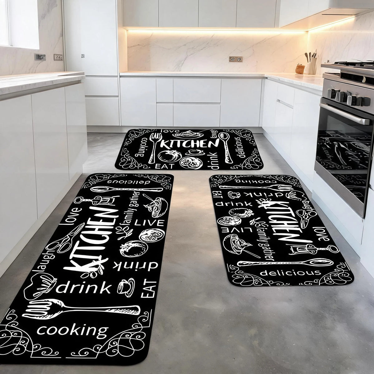 Square Kitchen Rug Plush Flannel Floor Mat Thick Soft Non Slip Water Absorbent Rug for Toilet Front Door