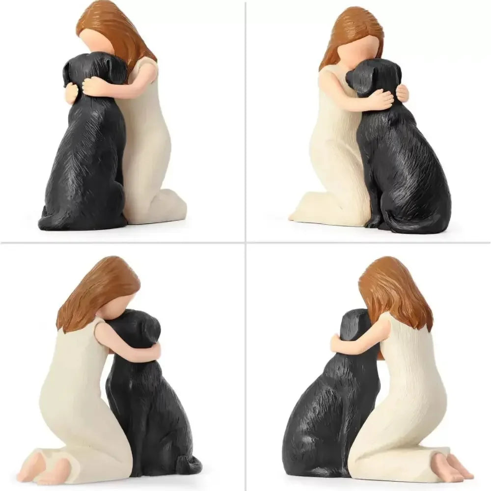 Girl Hugging Puppy Resin Figurine, Pet Companion Statue, Living Room Bedroom Desk Decor, Resin Craft Souvenir, Gift for Pet Lovers, Resin Ornament, Resin Sculptures, Animal Decorative Figurines