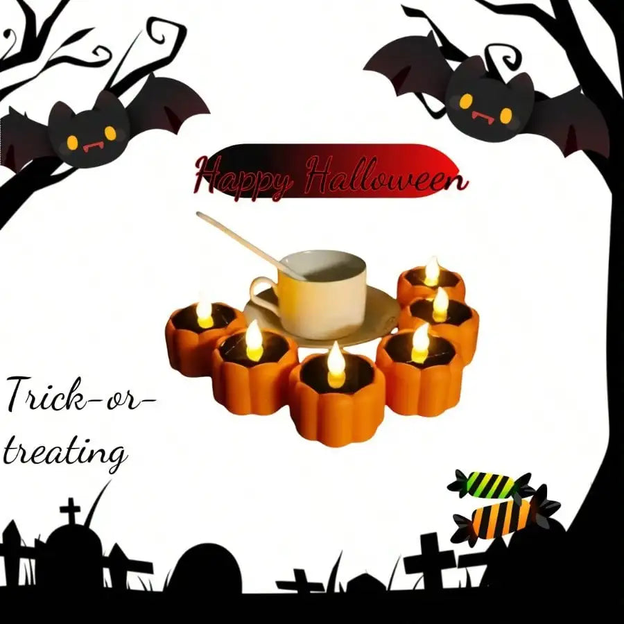 6 Pack Pumpkin Candles Halloween Decorations Solar Powered Lights Waterproof Outdoor Flameless LED Flicker Pumpkin Light for Jack-o'-Lanterns Garden Party Holidays