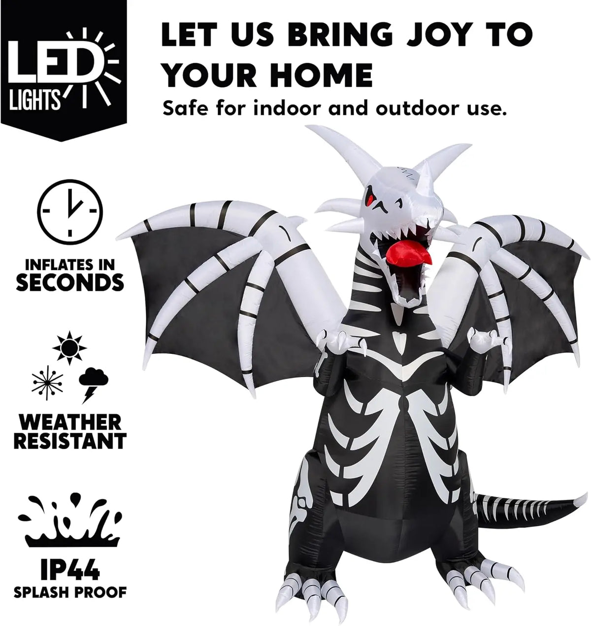 Halloween Inflatable Skeleton Dragon, 8 FT Tall Outdoor Blow-Up Yard Decoration with Red LED Eyes, Scary Halloween Decorations for Lawn and Garden, Inflatable Dragon Yard Display