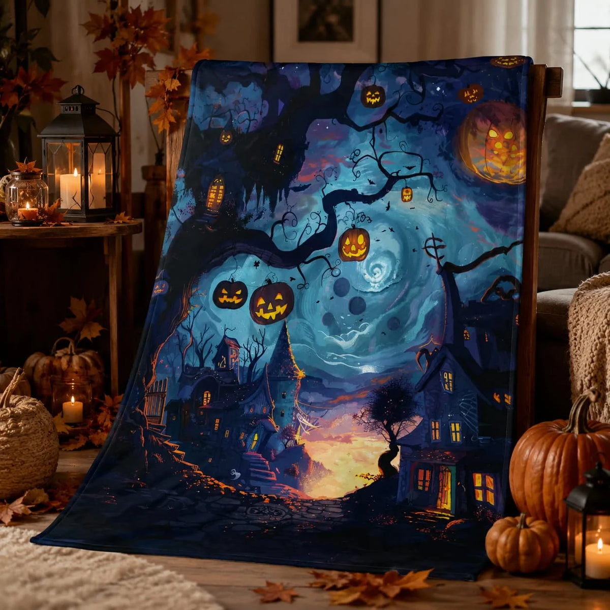 Halloween Throw Blanket: Soft Plush with Haunted House Print (30x40 to 60x80)