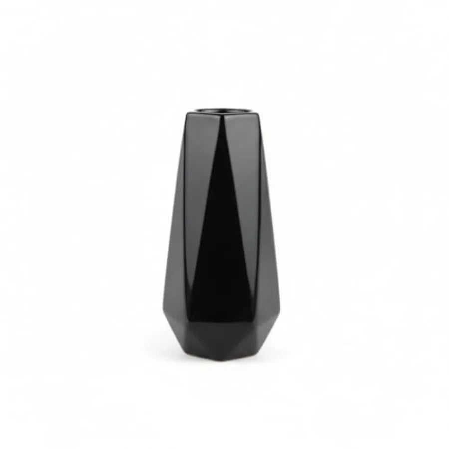 Modern Black Ceramic Vase, 7.5 Inch Geometric Flower vases, Minimalist Design for Table Shelf Centerpiece Home Decor Fit for Ho