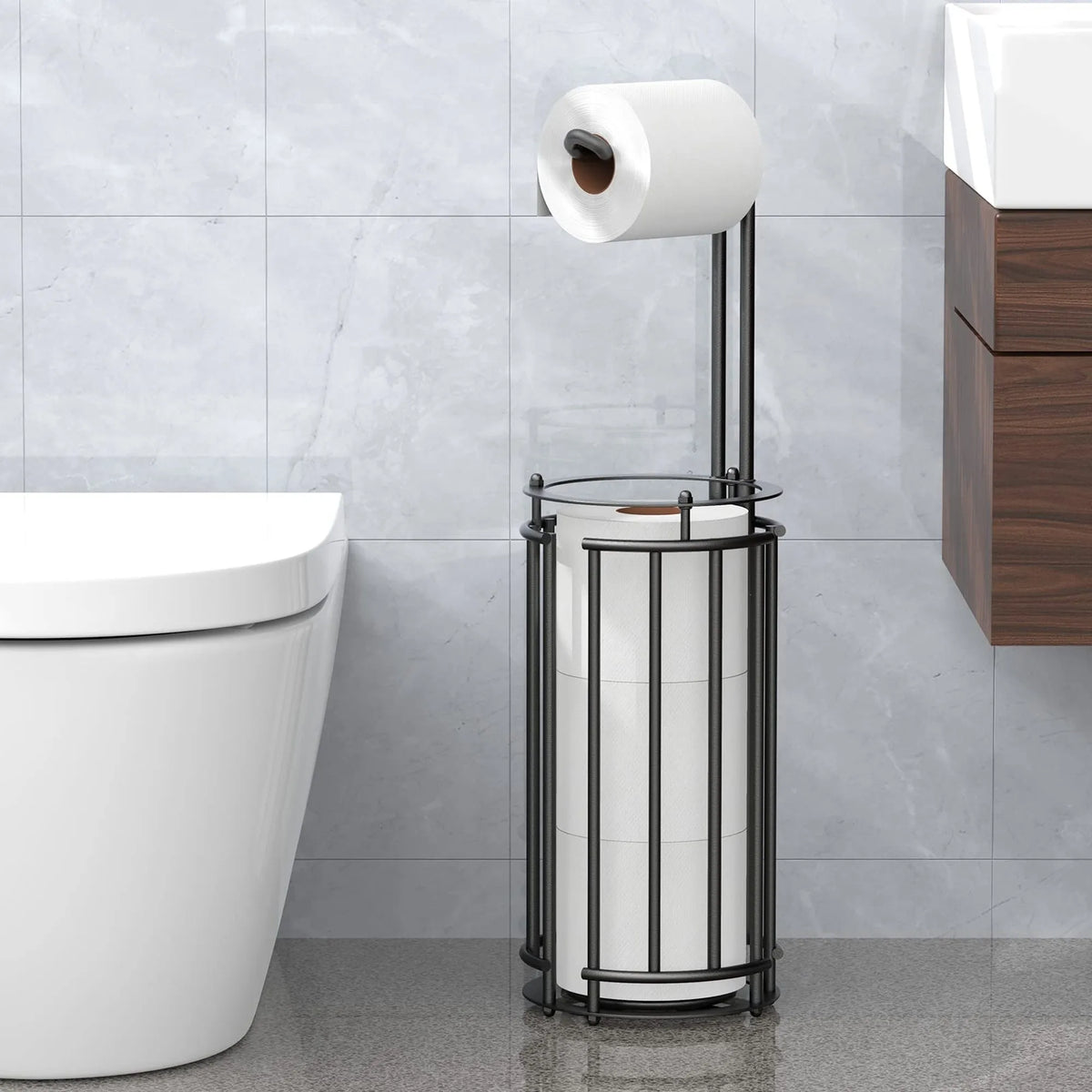 Tool-Free Freestanding Bathroom Toilet Paper Storage Rack