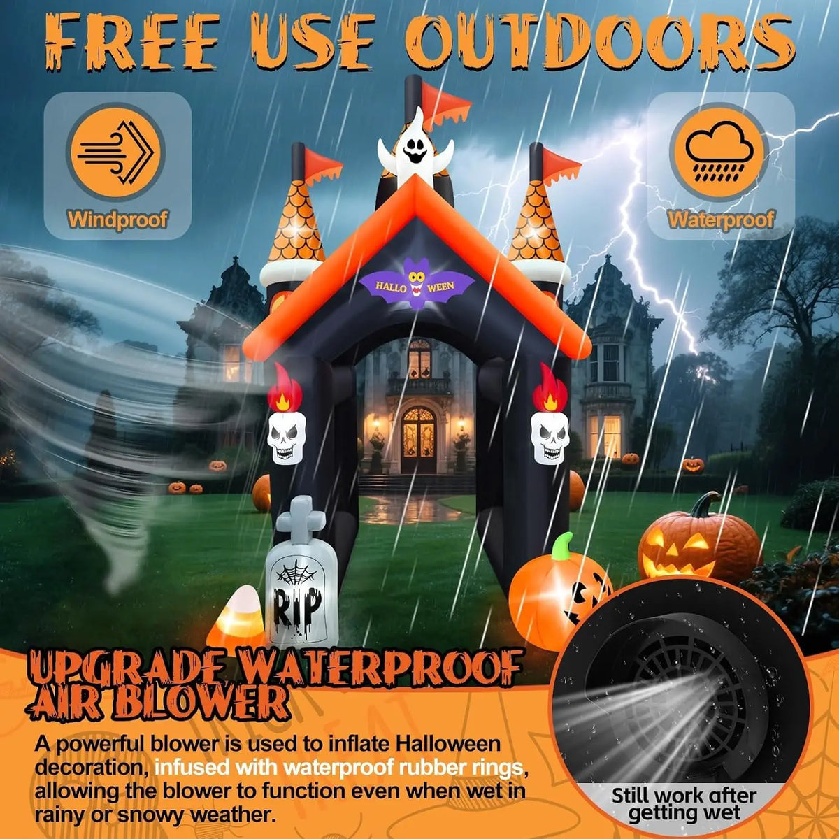 Large 12FT Halloween Inflatable Archway with Haunted House Theme