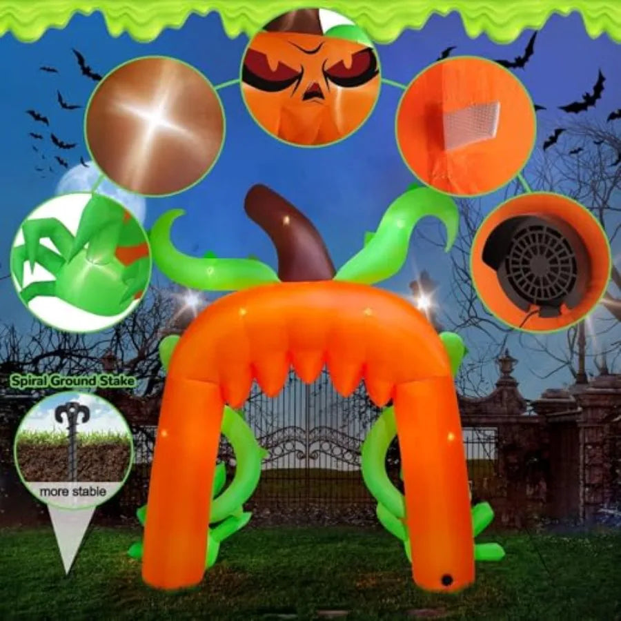 12FT Halloween Archway Inflatables, Giant Pumpkin Arch Inflatable Scary Halloween Outdoor Blow Up Decoration Halloween Pumpkin