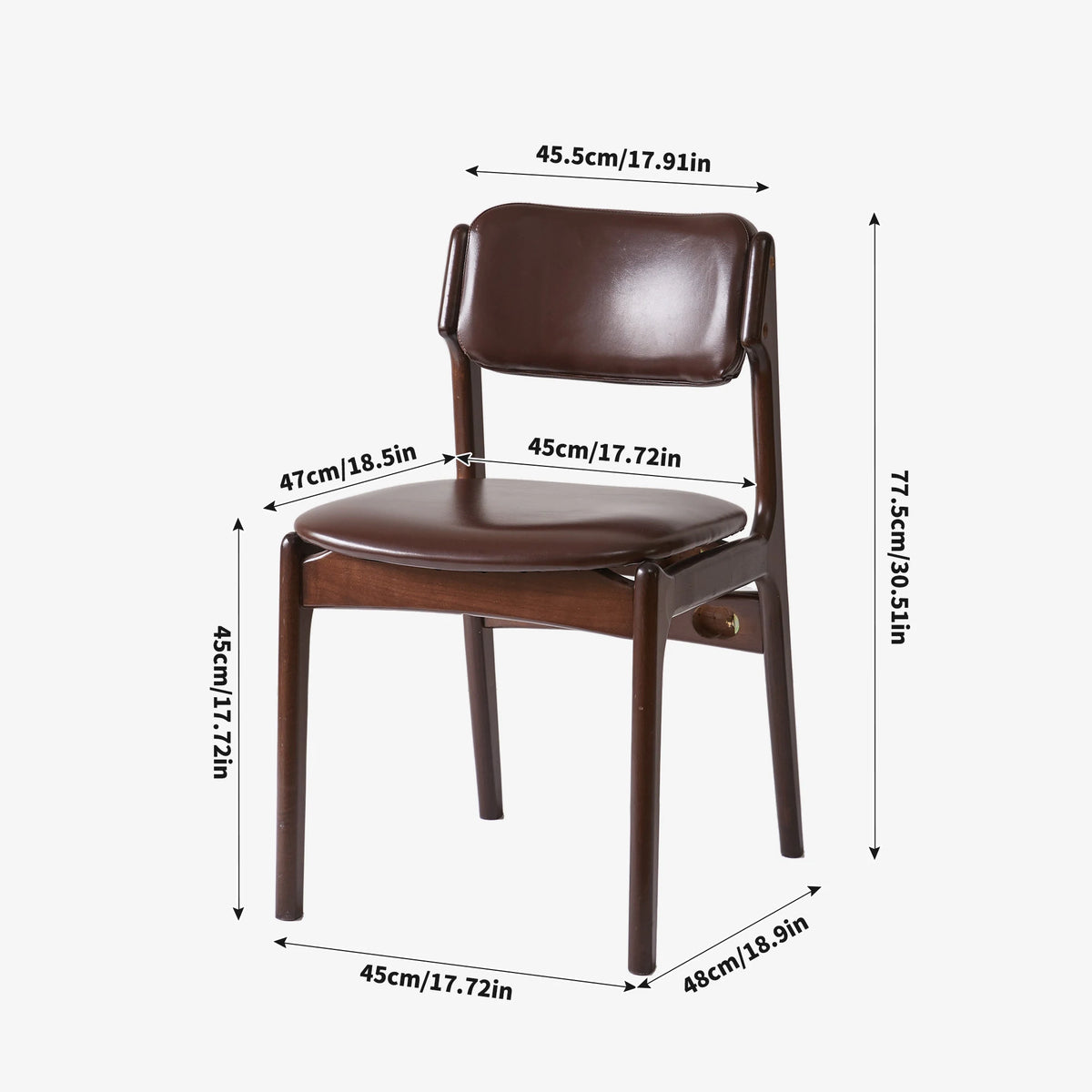 Mid Century Solid Wood Dining Chairs With PU Leather Cushion
