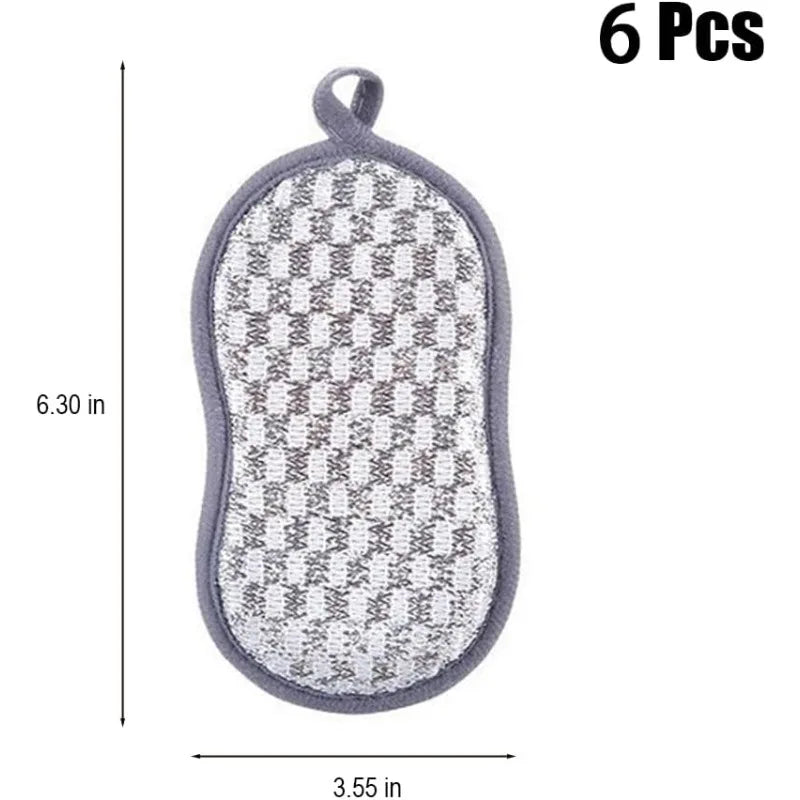 6 Pack Kitchen Scrub Sponges, Reusable Double Sided Washable Sponges Microfibre Scrubbing Sponge for Kitchen Dishes Plates Pans, Grey