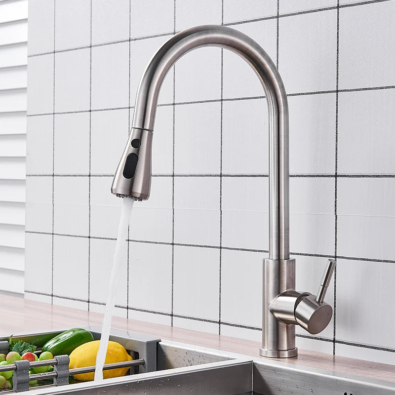 Pull Out Kitchen Sink Faucet Deck Mounted Stream Sprayer Kitchen Mixer Tap Bathroom Kitchen Hot Cold Tap