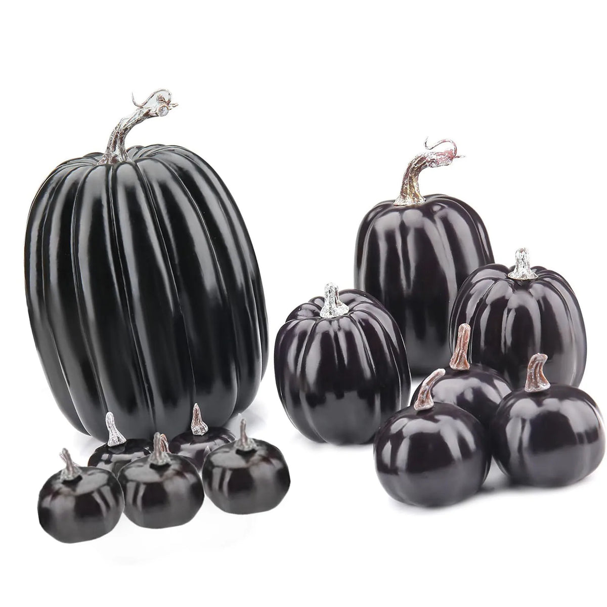 14Pcs Black Foam Faux Pumpkins Set, Lightweight Reusable Artificial Pumpkins Ornaments for Fall Halloween Thanksgiving Home Tabletop Mantel Shelf DIY Festival Decoration