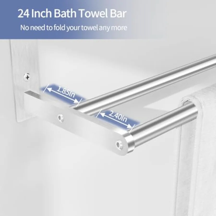 SHXI Bathroom Towel Rack With Two Bars And Shelf Modern Design