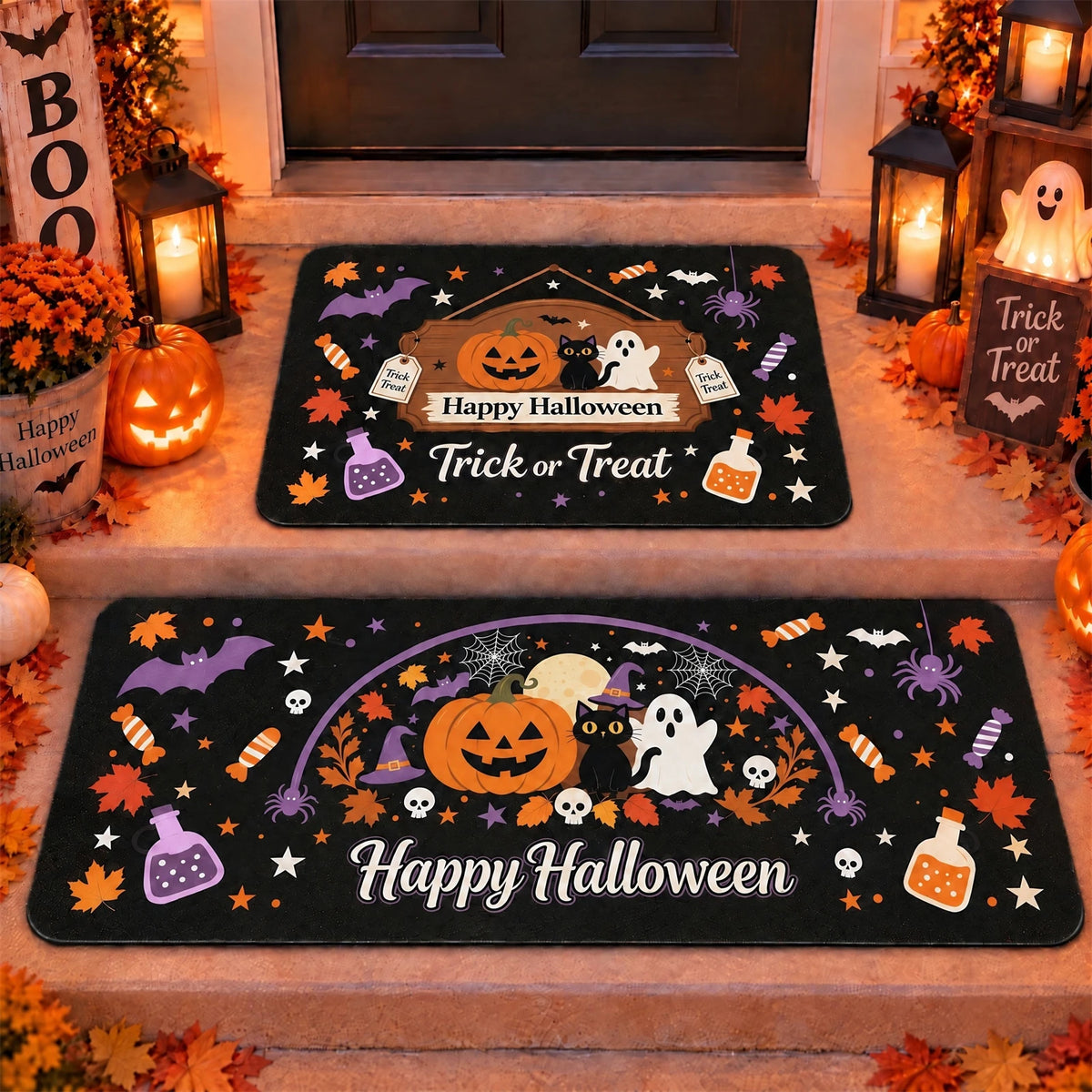 Halloween Pumpkin Ghost Carpet Flannel Non-slip Floor Mat Kitchen Bathroom Dinning Live Room Sofa Bedside Rugs Doormat Trick Or Treat Party Supplies Home Decor Welcome Mats