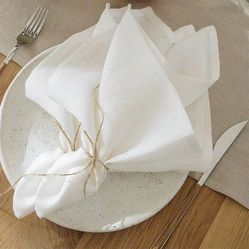 6/12Pcs 40×40cm White Cotton Linen Napkins, Thick Washable Reusable Placemats for Wedding Party Kitchen Dining Decor