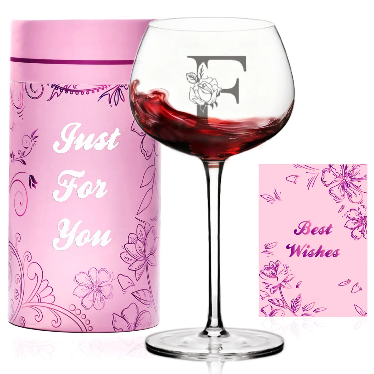 Personalized Wine Glasses Gifts for Women,Monogrammed Customized A-Z Initial Wine Gift for Women,Birthday Christmas Valentines Day gifts for Mom,Wife,Best Friend,Sister,Unique Gifts with Box And Greeting Card(Letter V)