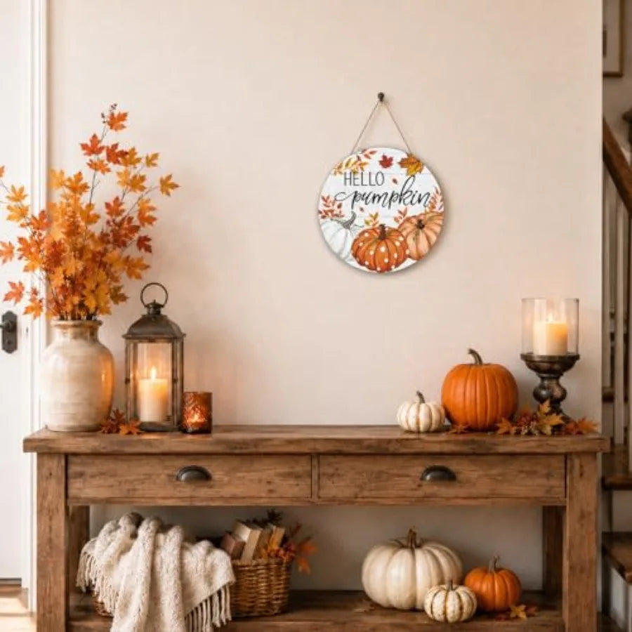 Smile Fall Thanksgiving Halloween Wooden Door Hanger Farmhouse Home Porch Autumn Holiday Party Decorations Rustic Wood Door Sig