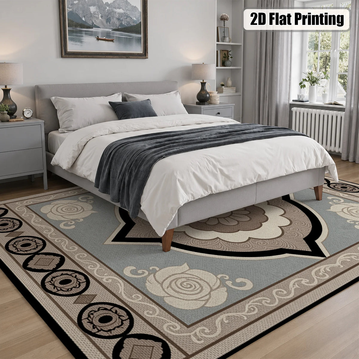 Ornate Floral Geometric Pattern Velvet Area Rug, Machine Washable Floor Carpet, Suitable for Living Room, Bedroom, Dining Room, Ideal for Halloween, Thanksgiving, Black Friday, Cyber Monday, Christmas, New Year Home Decor