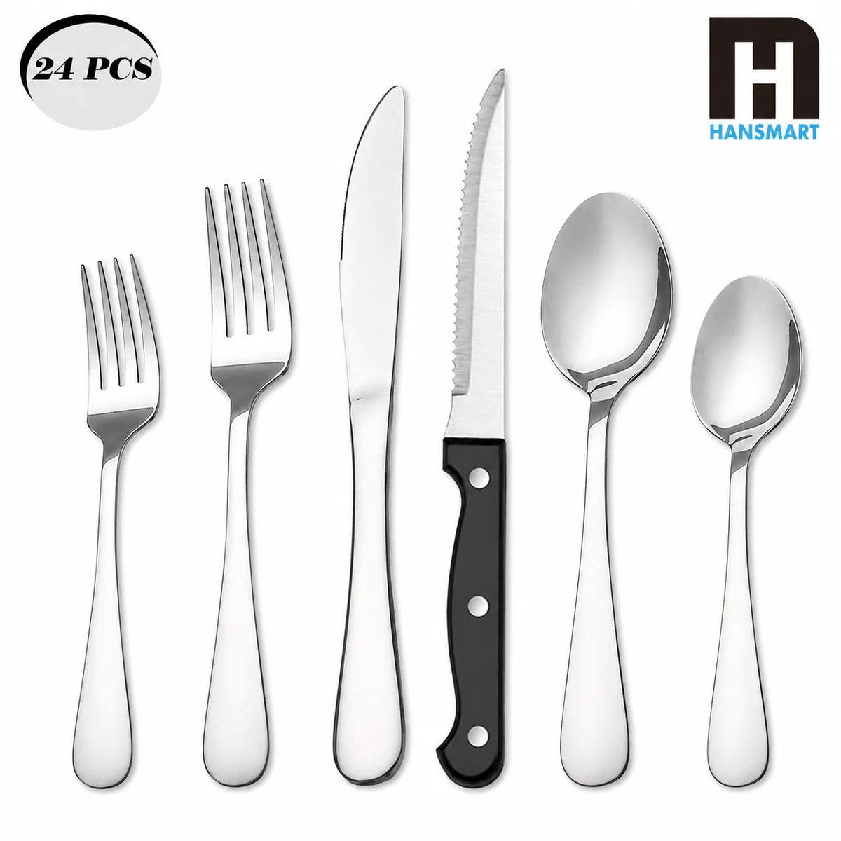 HanSmart Stainless Steel Flatware Set With Steak Knives Forks