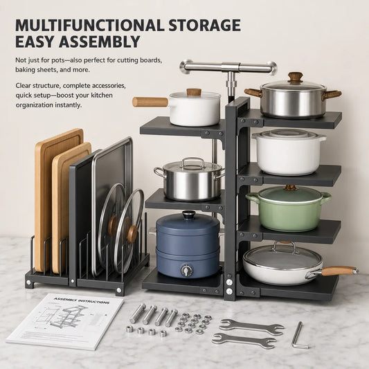 A height-adjustable 2/3/4/5/7-layer adjustable stainless steel kitchen storage rack, kitchen storage shelf, multi-layer drain organizer for pots, pans and tableware, painted finish, black, kitchen storage | shelf, kitchen sin