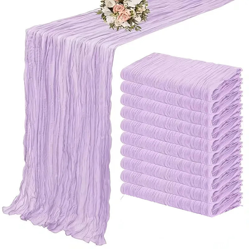 10 PCS  Gauze Cheese Cloth Table Runner 21×120 Inches, Lightweight Polyester Rustic Table Runner, Romantic Aesthetic Table Centerpiece, Reusable Table Linens for Wedding Arch Decor Birthday Dinner New Year Picnic Restaurant