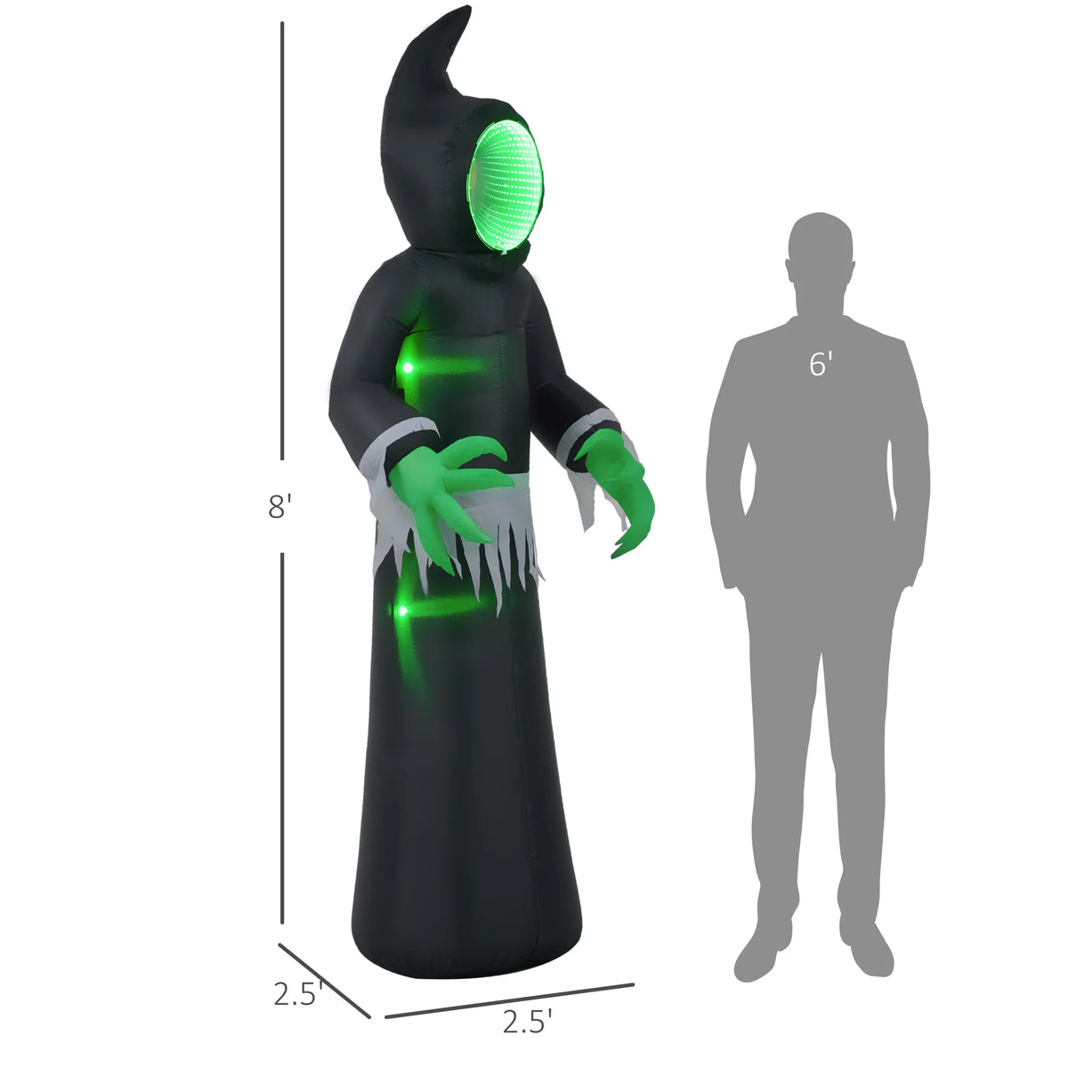 HOMCOM 8ft Inflatable Halloween Decoration Mirror Face Ghost, Blow Up Outdoor LED Yard Display, Waterproof