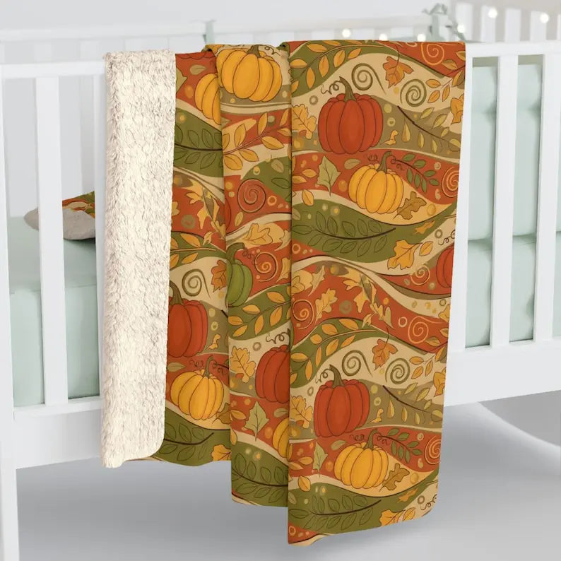 Autumn Harvest Blanket, Pumpkin Wave Throw, Fall Farmhouse Bedding, Orange Pumpkin Throw, Autumn Wave Blanket, Harvest Season Gift