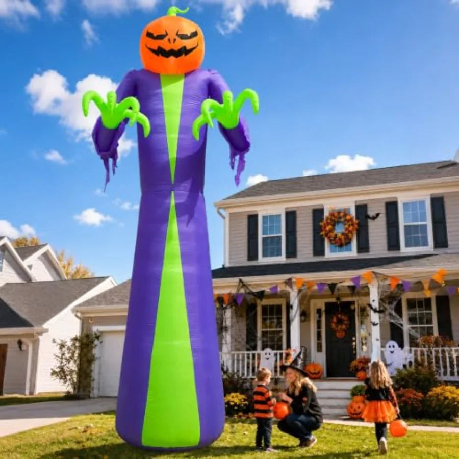14 FT Giant Halloween Inflatable Pumpkin Outdoor Decorations: weather-resistant PVC, orange, quick-inflate with built-in fan, U