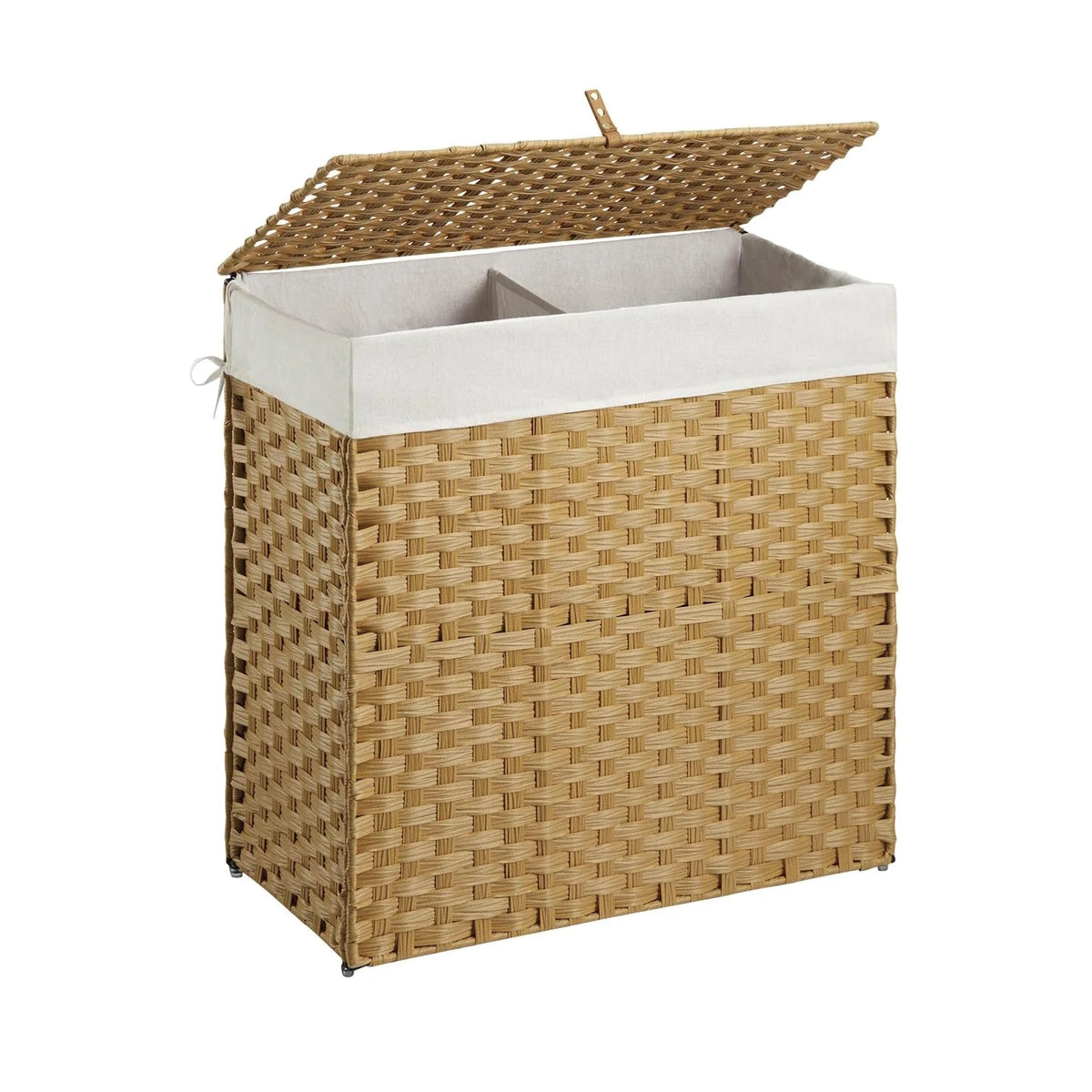 Wicker Laundry Hamper with Lid ,24Gal(90L)/34Gal(130L) Rattan Laundry Basket 2 Sections with Lid, Removable Machine Washable Line, Large Clothes Hamper with Handles for Bathroom Bedroom, Yellow