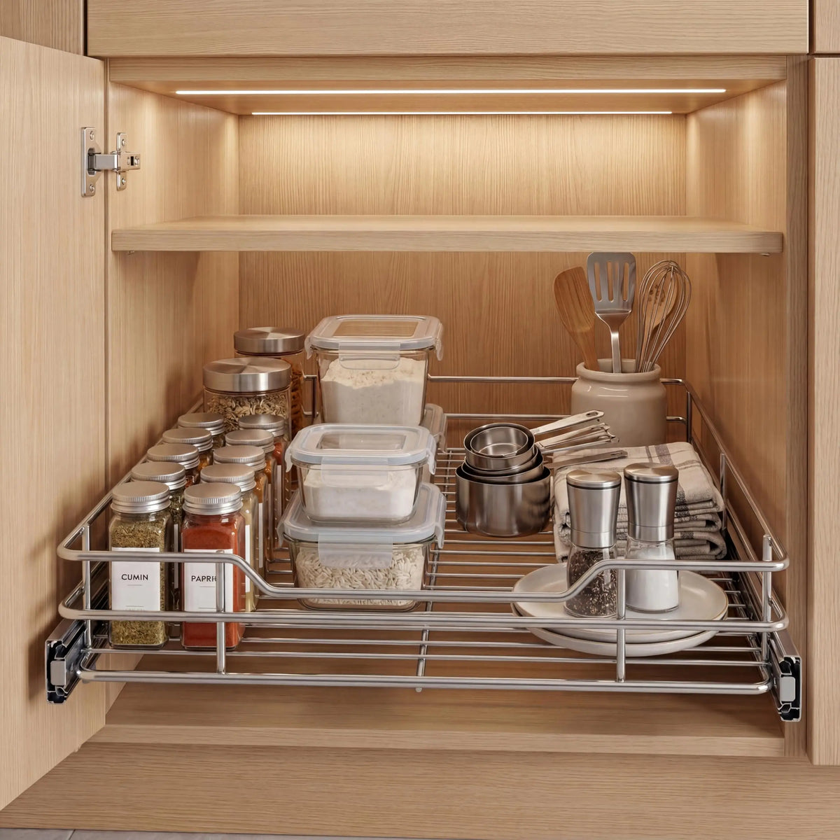HiMiss Stainless Steel Pull Out Cabinet Organizer With Kitchen Shelf