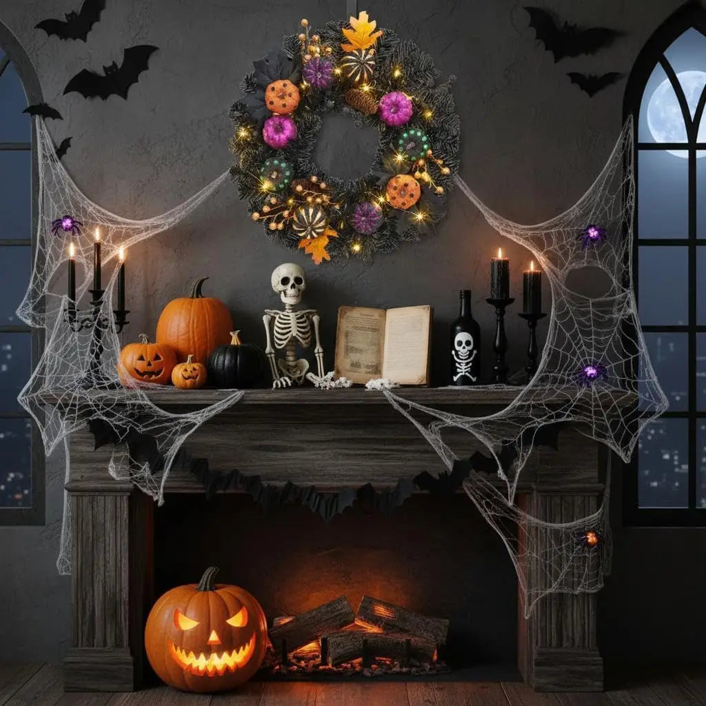 Tacleekii Halloween Pumpkin Wreath 20 Inch Pre Lit Wreath with LED Lights Maple Leaves and Berries Halloween Front Door Hanging Decor