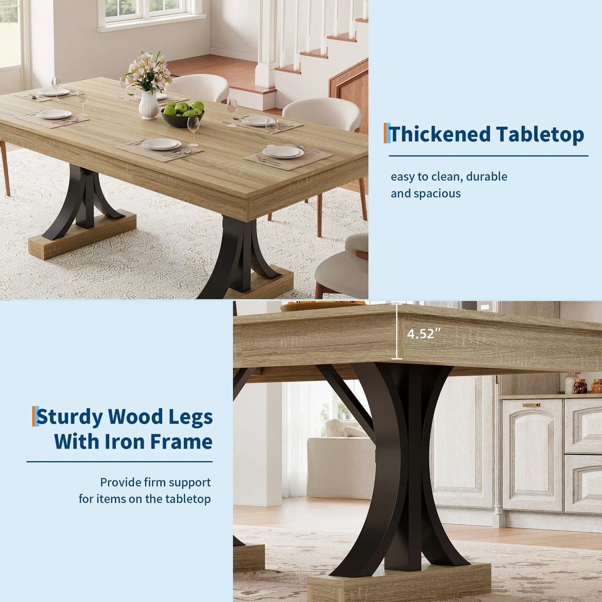 HiMISS Industrial Dining Table With Drawers And Pedestal Base