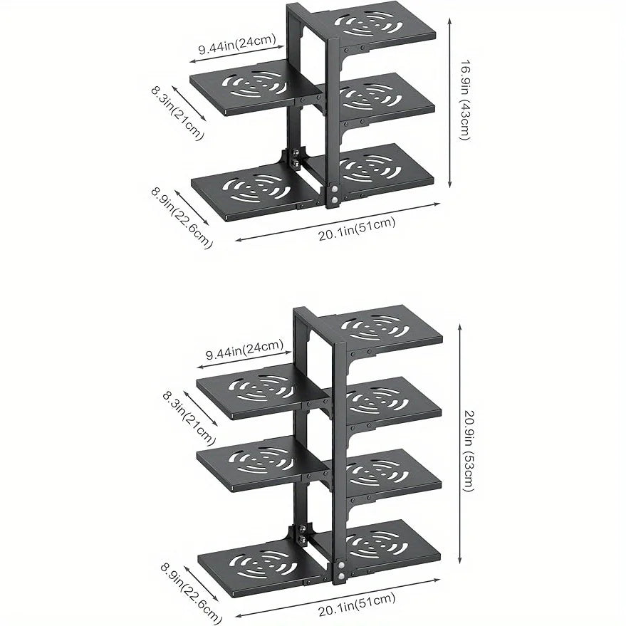 A Height-Adjustable 5-Layer Adjustable Stainless Steel Kitchen Storage Rack, Kitchen Storage Shelf, Multi-Layer Drain Organizer for Pots, Pans and Tableware, Painted Finish, Black, Kitchen Storage | Shelf, Kitchen Sink Under