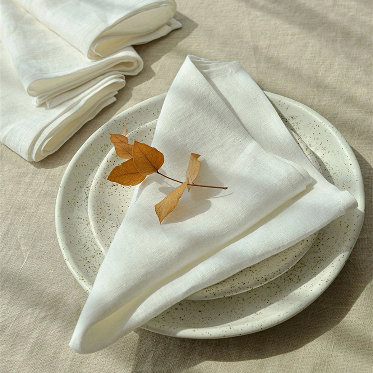 6/12Pcs 40×40cm White Cotton Linen Napkins, Thick Washable Reusable Placemats for Wedding Party Kitchen Dining Decor